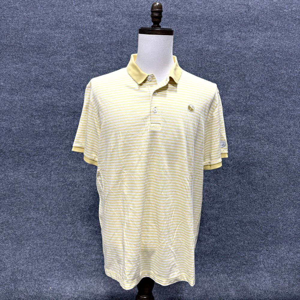 Peter Millar Mens XL Golf Polo Shirt Yellow White Striped Short Sleeve Logo